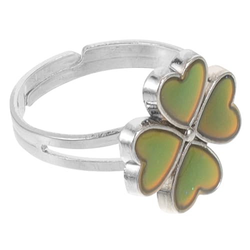 GAROZATION Farbwechsel Ring für Mädchen Stimmungsring mit Vierblättrigem Kleeblatt Dekorativer Verstellbarer Schmuck Modisches für Kleinkinder und Mädchen von GAROZATION