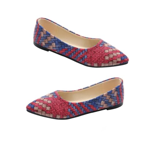 GAROZATION Flache Damen Schuhe Rote Ballerinas Spitzenzehen PU Bequeme Alltagsschuhe Jahreszeiten Leichte Walking Flats für Frauen von GAROZATION