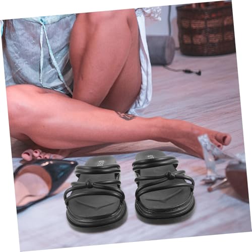 GAROZATION Flache Damensandalen Sommer Strandschuhe Candy Color Rutschfest Leicht Atmungsaktiv Schwarz Stilvolle Hautfreundliche Pu sohle Komfortable Fußbekleidung von GAROZATION