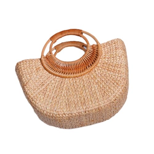 GAROZATION Handgefertigte Damen Strohtasche Mondform Große Strandtasche mit Komfortgriff Sommer Tote Bag für Alltag Reisen Schule und Strand Modische Geflochtene Umhängetasche von GAROZATION
