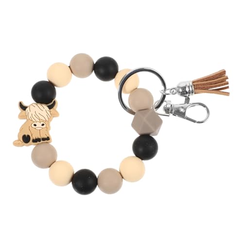 GAROZATION Beaded Cow Keychain Armband Für Frauen Niedlicher Schlüsselanhänger Mit Quaste Aus Silikon Leicht Und Tragbar Für Freunde Und Familie Installieren von GAROZATION
