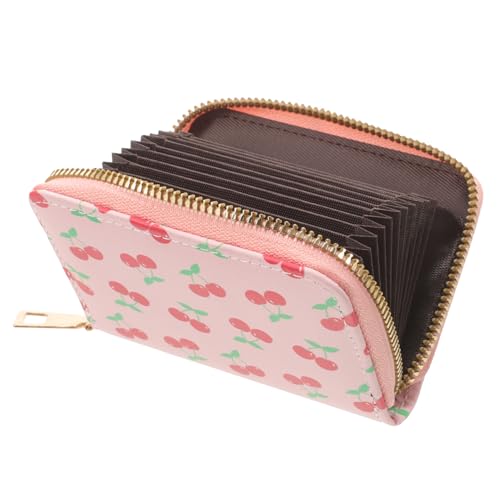 GAROZATION Kreditkartenetui Damen Kompaktes Elegantes Kartenhalter-Design Mit Münzfach Für Cherry-Stil Hochwertige Pu-geldbörse Mit Reißverschluss Für Alltag von GAROZATION