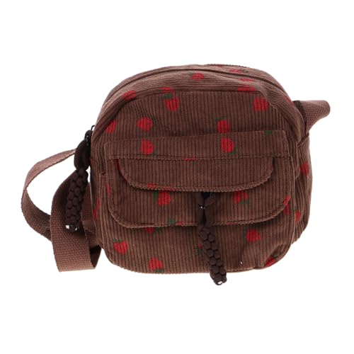 GAROZATION Kleine Corduroy Umhängetasche Damen mit Erdbeermuster Weiches Material Multifunktional als Schulter Crossbody Bag Leicht und Geräumig für Arbeit Schule und Freizeit von GAROZATION