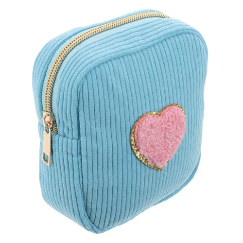 GAROZATION Makeup Bag Mit Herz-Patch Kosmetiktasche Für Kleine Und Tragbare Reisetasche Für Make-up Und Pflegeprodukte Süßes Cartoon-Design Blau Für Unterwegs von GAROZATION