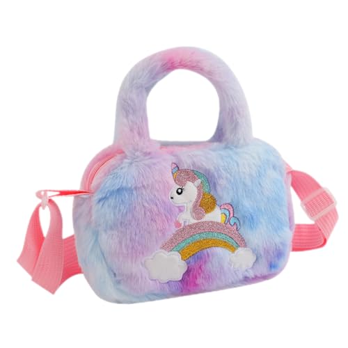 GAROZATION Mädchen Einhorn Handtasche Fluffige Umhängetasche Für Mädchen Niedliches Design Für Ausflüge Mit Geräumigem Hauptfach Für Snacks Und Essentials Farbverlauf von GAROZATION