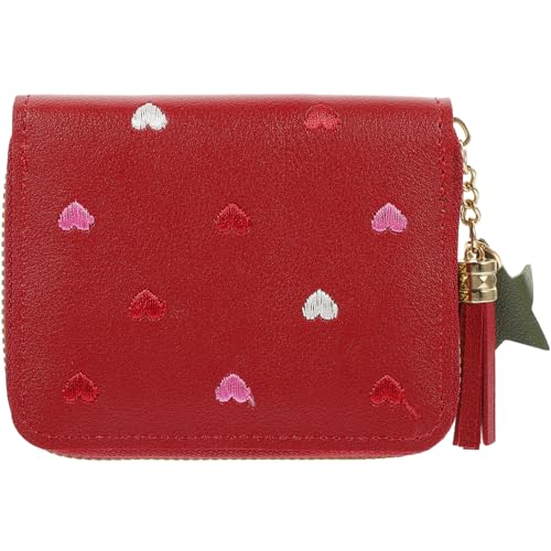 GAROZATION Damen Cartoon Geldbeutel Pu Kartenportemonnaie Mit Reißverschluss Münzfach Große Kapazität RFID Blockierung Rot Für Reisen Und Alltag von GAROZATION