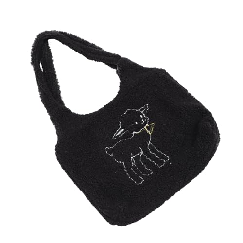 GAROZATION Plüsch Damen Schultertasche Groß Kapazität Casual Umhängetasche Mädchen Handtasche Schwarz Niedlich Tragbar Alltag von GAROZATION