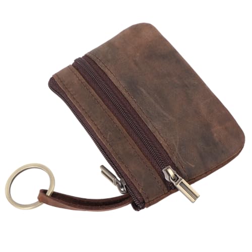 GAROZATION Mini Echtleder Geldbörse Für Damen Und Multifunktionale Vintage Münztasche Mit Reißverschluss Für Karten Und Bargeld Dunkelbraun von GAROZATION