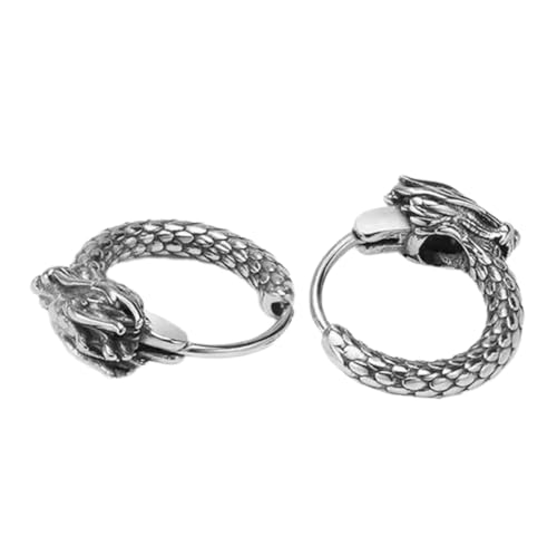 GAROZATION Retro Dragon Ohrringe Creolen für Herren Silberbeschichtet Ethnischer Stil Herren Schmuck Accessoire Trendiger Drachen Ohrschmuck von GAROZATION