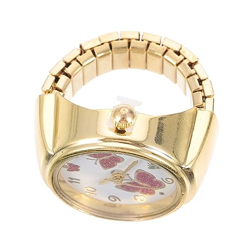 GAROZATION Ringuhr Damen mit Schmetterlingsverzierung Antikes Design Robustes Metall Große Ziffern für Schnelle Zeitanzeige Modische Fingeruhr Schmuck für Altersgruppen von GAROZATION