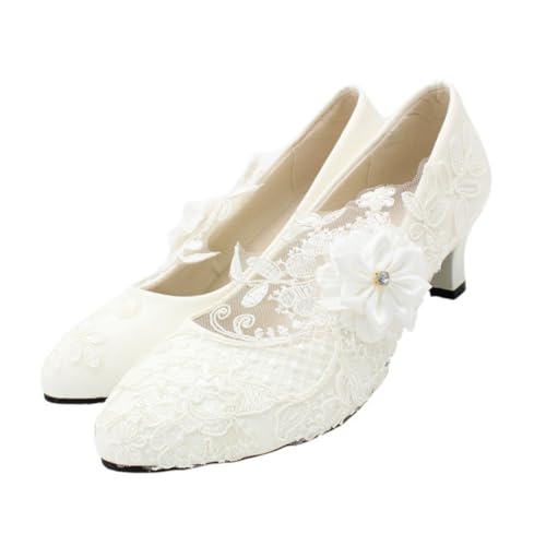 GAROZATION Romantische Damen Hochzeits Schuhe mit Spitze Blockabsatz Pumps Weiß für Partys und Formelle Anlässe zu Kleidern und Hosen GAROZATION Romantische Damen Hochzeits Schuhe mit Spitze Blockabsatz Pumps Weiß für Partys und Formelle Anlässe zu Kleidern und Hosen von GAROZATION