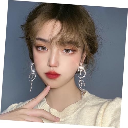 GAROZATION Romantische Lange Dangle Ohrringe für Damen mit Funkelnden Stern Mondmotiven Elegante Ohrhänger in Weiß Ergänzung für Alltag und Besondere Anlässe von GAROZATION