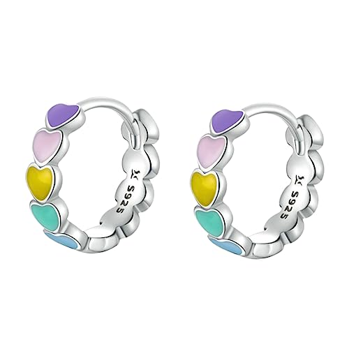 GAROZATION S925 Herz Ohrringe Regenbogenfarben Retro Ohrstecker Für ädchen Chic Ohrschmuck Ear Jewelries Für Damen von GAROZATION