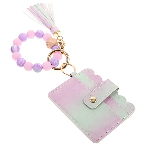 GAROZATION Schlüsselanhänger Armband Mit Kartenetui Modischer Quasten-Design Schlüsselring Holzperlen Für Alltag Und Reisen Für Damen Und Herren von GAROZATION