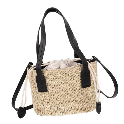GAROZATION Schwarze Strohtasche Damen Schultertasche Geflochtene Umhängetasche Verstellbarer Gurt Beuteltasche Strandtasche Alltag Reise Party von GAROZATION