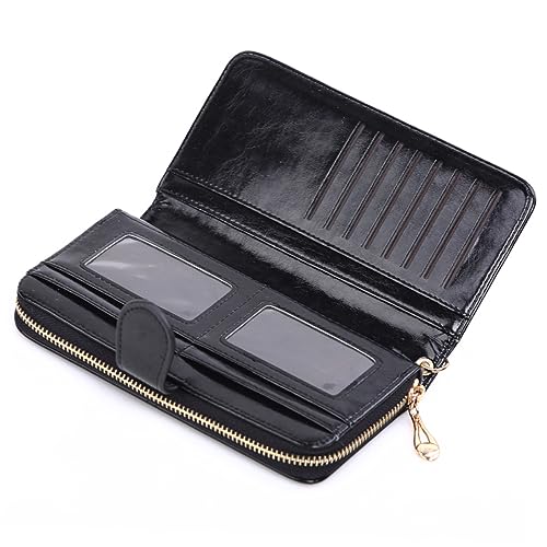 GAROZATION Damen Geldbörse Aus Pu Material Schwarz Mit Reißverschluss Und Schnalle Großer Fassungsvermögen Für Kreditkarten Ausweis Bargeld Und Zusätze Geeignet Für Home Und Outdoor von GAROZATION