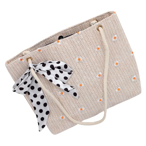 GAROZATION Strapazierfähige Geflochtene Strohtasche mit Schleifendetail Leichte Sommer Umhängetasche für Damen Vielseitige Strand und Einkaufstasche Eleganter Freizeit Shopper Stilvolles von GAROZATION