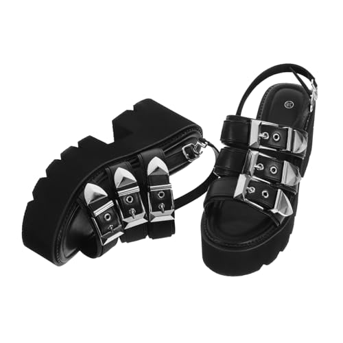 GAROZATION Stylische Damen Plateau Sandalen mit Dickem Sommerlichem Keilabsatz Offene Zehen Modische Fischmaul Form Bequeme Trendige Sommerschuhe für Frauen Schwarz von GAROZATION