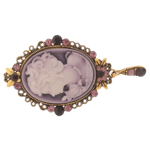 GAROZATION Viktorianische Damenbrosche mit Geprägtem Porträt Violett Strass Verziert Modische Anstecknadel aus Langlebiger Eleganter Schmuck für Festliche Anlässe und Alltag für Frauen von GAROZATION