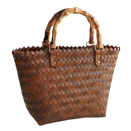 GAROZATION Vintage Strohtasche Damen Medium Geflochtene Strandtasche Handgewebt Leicht Tragbar mit Griff Modische Umhängetasche für Alltag Party und Urlaub Großer Stauraum für Handy Geldbörse von GAROZATION