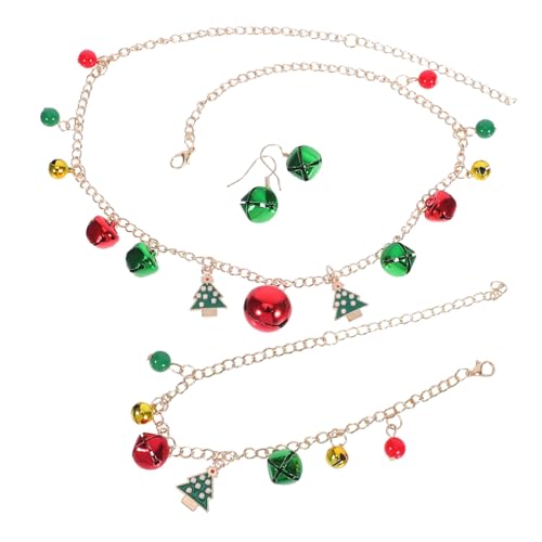 GAROZATION Weihnachtliches Schmuckset Damen Jingle Bell Halskette Armband Ohrringe Farbblock Design Festlicher Schmuck für Weihnachtsfeier Geschenkidee Hochwertige Verarbeitung von GAROZATION