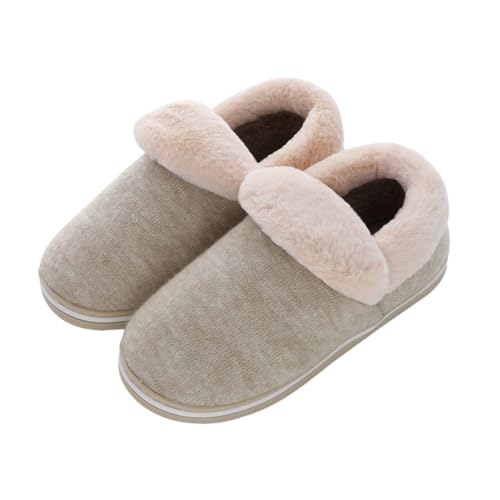 GAROZATION Winter Hausschuhe Damen Plüsch Hausschuhe Warm Thicken Skid Resistant Home Slipper Kuschelig Sanft Rutschfest Komfortabel für Schlafzimmer Wohnzimmer Freizeit Khaki von GAROZATION