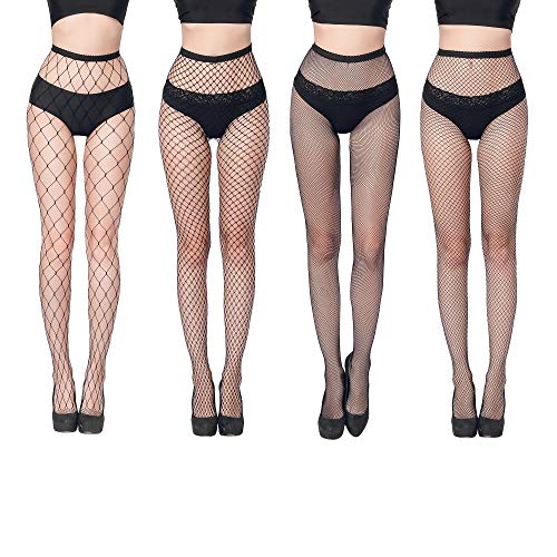 GARTOL Netzstrumpfhose Schwarz, Sexy outfit Strumpfhose Festival Rave Outfit, Netz Strumpfhosen Hohe Taille Netzstrümpfe, Fishnet stockings tights für damen (Schwarz 4 Stück) von GARTOL