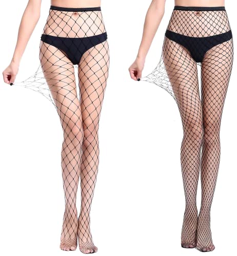 GARTOL Netzstrümpfhose Schwarz, Damen Hohe Taille Netzstrümpfe, Fishnets Stockings Tights für Damen Rave Festival Outfit (Schwarz 2 Stück) von GARTOL