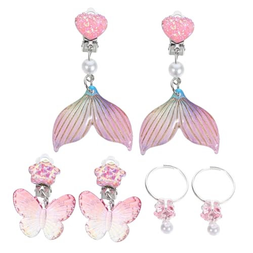 GARVALON 3 Paare Mädchen Ohrclips Süße Meerjungfrau Ohrringe ohne Ohrloch Schmuck Buntes Design für Party Geburtstag Alltag von GARVALON