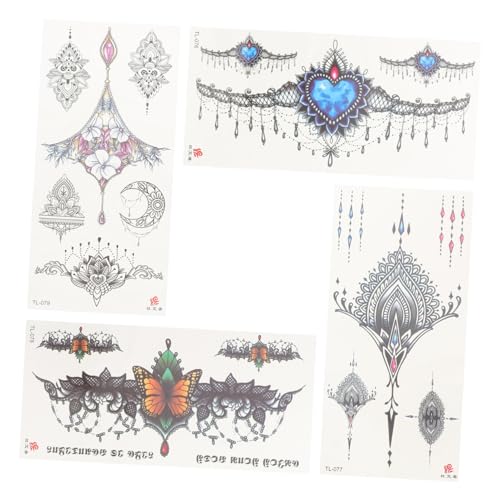 GARVALON Tattoos Sticker 4 Stück Tattoo Aufkleber Dekorative Bauchtätowierung Realistische Tätowierung Dekorative Aufkleber Partyzubehör Gefälschte Tätowierung Die Aussieht Frauen von GARVALON