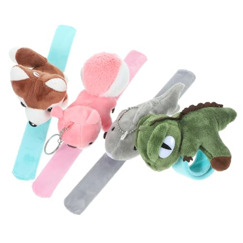 GARVALON 4stücke Plüsch Tier Slap Armband Cartoon Tier Slap Handgelenk Band Stofftier Schlagarmband Partyzubehör Schnapparmbänder Zur Dekoration von GARVALON
