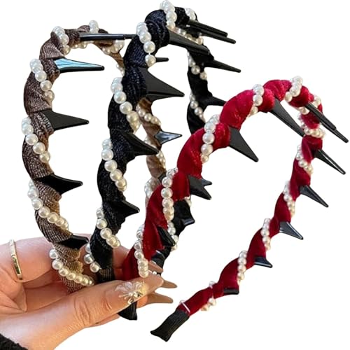3 Stück Vintage-Haarband mit Kunstperlen im Totenkopf-Design,Elegante geflochtene Perlen-Haarbänder mit Zähnen,Dekorative Haarbänder modische Haaraccessoires und Geschenke (A) von GARWAR