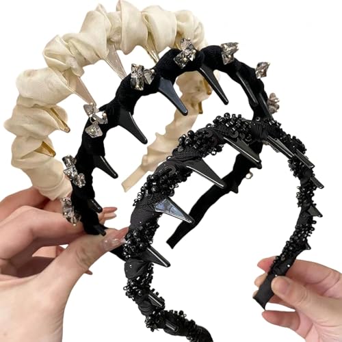 3 Stück Vintage-Haarband mit Kunstperlen im Totenkopf-Design,Elegante geflochtene Perlen-Haarbänder mit Zähnen,Dekorative Haarbänder modische Haaraccessoires und Geschenke (E) von GARWAR