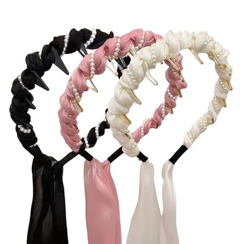 3Pcs Vintage High Cranium Artificial Pearl Hairband,Elegant Braided Pearls Headbands with Teeth,Decorative Hair Bands Fashion Hair Accessories Gifts (G) von GARWAR