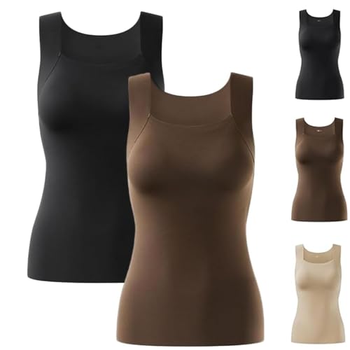GARWAR Shamfreshen U Neck Shapewear Built-in Bra Tank,Women High Support Tummy Control Compression Tank Top with Bra (XL,Black+Coffee) von GARWAR
