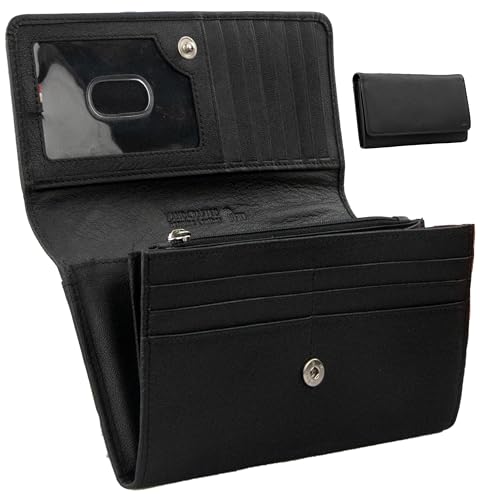 Garzini Leder Geldbörse Damen - Portemonnaie Damen Echtem Leder - RFID-Schutz, 13 Kartenfächern, Reißverschlussfach, groß- Geldbeutel Frauen mit Druckknopf, ID-Fenster, Geschenkverpackung von GARZINI