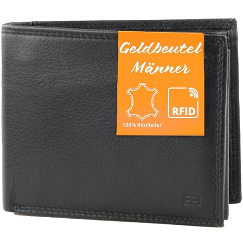 GARZINI Leder Geldbörse Herren, Geldbeutel mit RFID-Schutz, Zeitloses Portemonnaie mit Münzfach, Querformat, Geldscheinfach und 15 Fächer für Karten, Geschenke für Männer, Schwarz von GARZINI