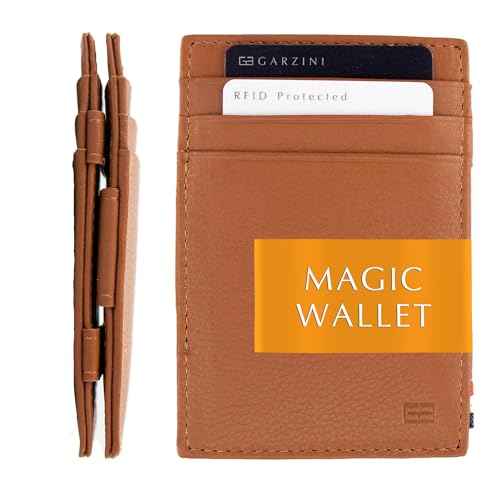 GARZINI Magic Wallet, RFID Geldbeutel für Herren aus echtem Leder für 10 Karten, Mini Geldboerse als Geschenk für Männer, Cognac Brown von GARZINI
