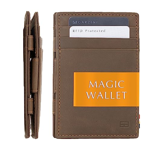 GARZINI Magic Wallet, RFID Geldbeutel für Herren aus echtem Leder für 10 Karten, Mini Geldboerse als Geschenk für Männer, Java Brown von GARZINI