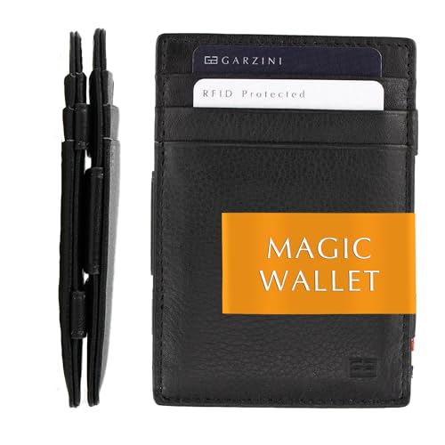 GARZINI Magic Wallet, RFID Geldbeutel für Herren aus echtem Leder für 10 Karten, Mini Geldboerse als Geschenk für Männer, Raven Black von GARZINI