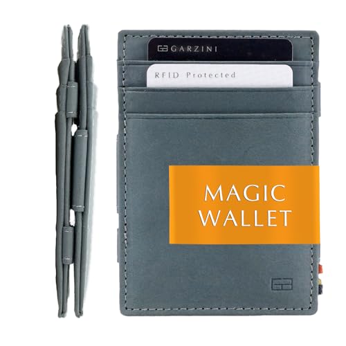 GARZINI Magic Wallet, RFID Geldbeutel für Herren aus echtem Leder für 10 Karten, Mini Geldboerse als Geschenk für Männer, Sapphire Blue von GARZINI