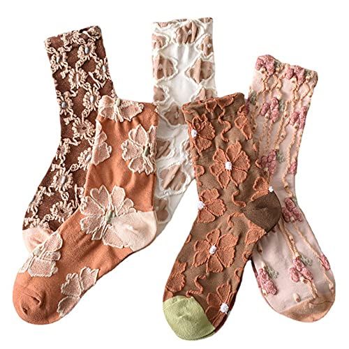 GASMA Vintage bestickte Blumen Frauen Socken, Damen Blumen Baumwolle Socken, Vintage gemusterte Crew Socken für Frau (5 Pairs - B) von GASMA