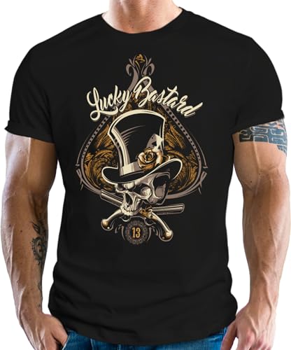 Herren T-Shirt für Rockabilly Racer Hot Rod Fans: Lucky Bastard von Gasoline Bandit