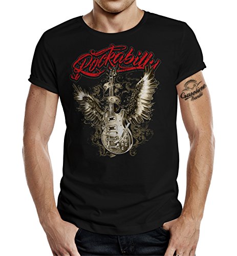 Biker T-Shirt Rockabilly Racer Hot Rod Design: Rock Guitar Wings von Gasoline Bandit