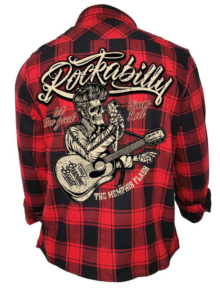 GASOLINE BANDIT® Flanellhemd Herren Worker Hemd schwarz-rot kariert: Rockabilly Memphis Flash von GASOLINE BANDIT®