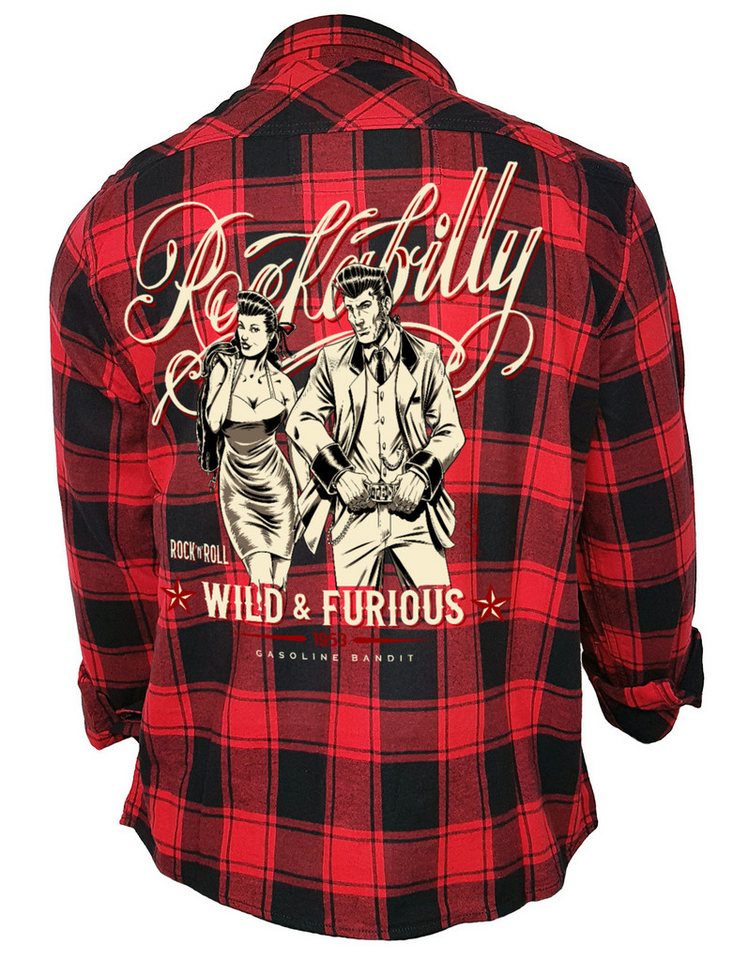 GASOLINE BANDIT® Flanellhemd Herren Worker Rockabilly Hemd schwarz-rot kariert: Wild and Furious von GASOLINE BANDIT®