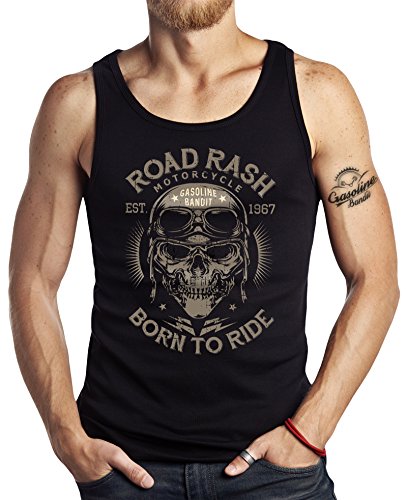 GASOLINE BANDIT Original Biker Racer Herren Muskel-Shirt:Tank-Top: Road Rash - Born to Ride - Für Motorradfahrer von Gasoline Bandit