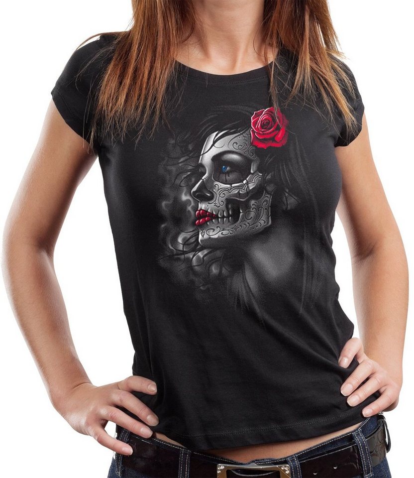 GASOLINE BANDIT® T-Shirt Damen Lady Biker-Shirt: Lady-Skull Rose von GASOLINE BANDIT®