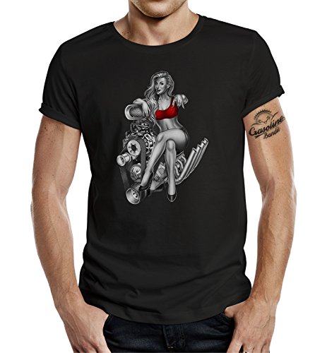 Gasoline Bandit T-Shirt original Biker Racer Rockabilly Hot-Rod Design: V8 Pinup von Gasoline Bandit