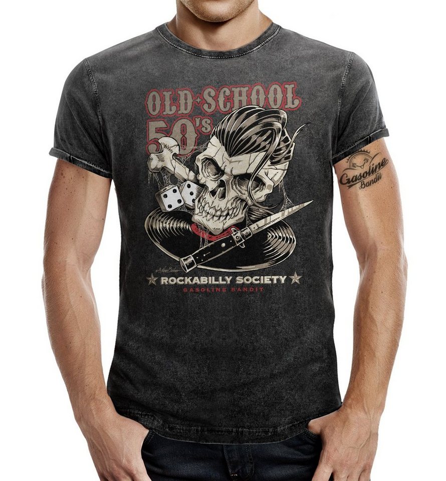 GASOLINE BANDIT® T-Shirt Rockabilly Greaser im Washed Jeans Look: Oldschool 50's von GASOLINE BANDIT®